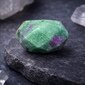 Ruby Zoisite Carved Stone Ring | Chunky Artisan Statement Band | Size 7 #577